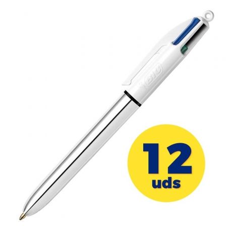 BIC Shine Bolígrafo 4 Colores Cuerpo Blanco/Plateado (Set de 12) BIC Shine Bolígrafo 4 Colores Cuerpo Blanco/Plateado (Set de 12)